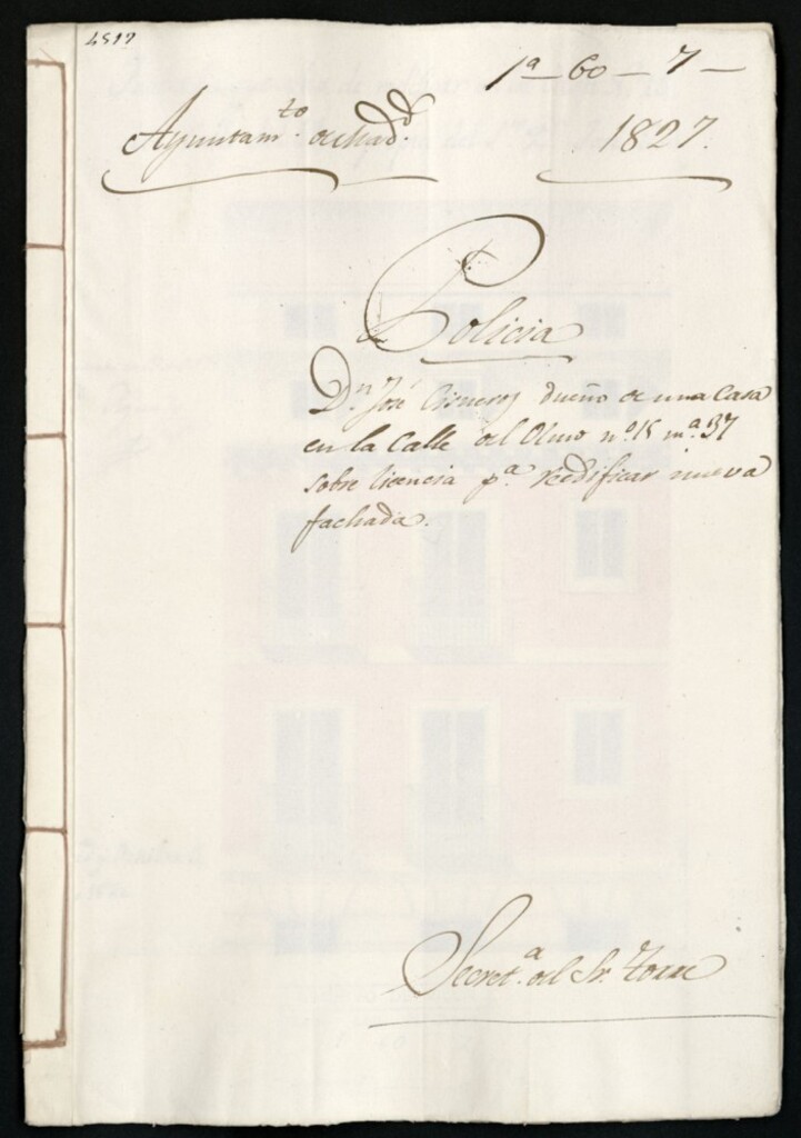 Miniatura de Don José Cisneros dueño de una casa en la calle del Olmo, 15, manzana 37, licencia para rectificar dicha fachada.