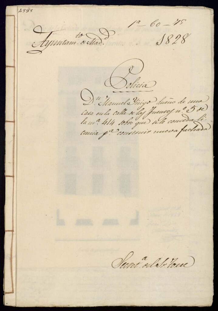 Miniatura de Don Manuel Iñigo dueño de una casa en la calle de las Fuentes, 5 de la manzana 414 sobre que se le conceda licencia para construir nueva fachada.