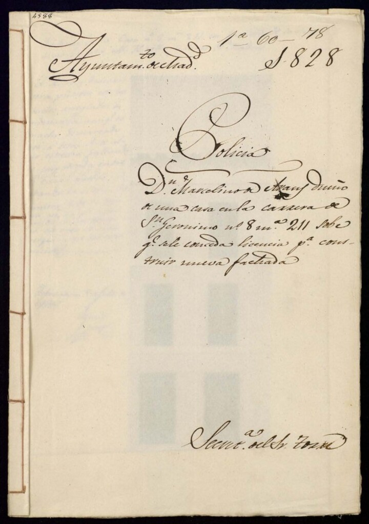 Miniatura de Don Marcelino de Arans, dueño de una casa en la carrera de San Jerónimo, 8, manzana 211, se le conceda licencia para construir nueva fachada.