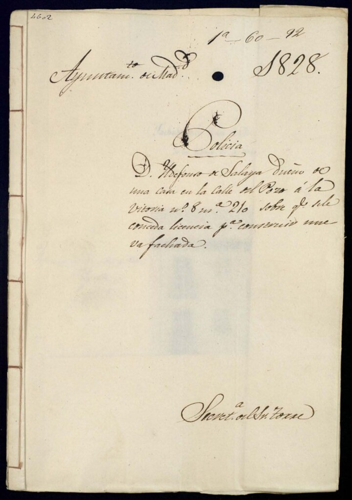 Miniatura de Don Ildefonso de Salaya dueño de una casa en la calle del Pozo a la Vitoria, 8 manzana 210, sobre que se le conceda licencia par construir nueva fachada.