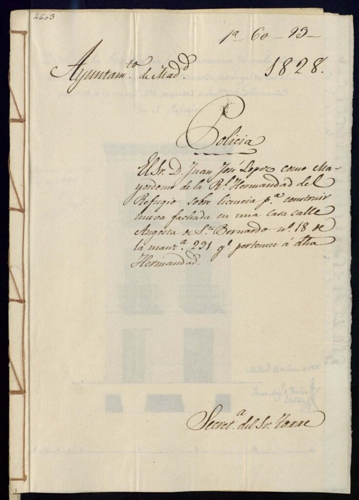 Miniatura de Don Juan José López como mayordomo de la Real Hermandad del Refugio sobre licencia para construir nueva fachada en una casa calle Angosta de San Bernardo, 18 de la manzana 291 que pertenece a dicha Hermandad.