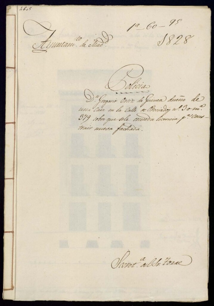 Miniatura de Don Gregorio Ortíz de Guinea, dueño de una casa en la calle de Preciados número 30, manzana 379. sobre que se le conceda licencia para construir nueva fachada.