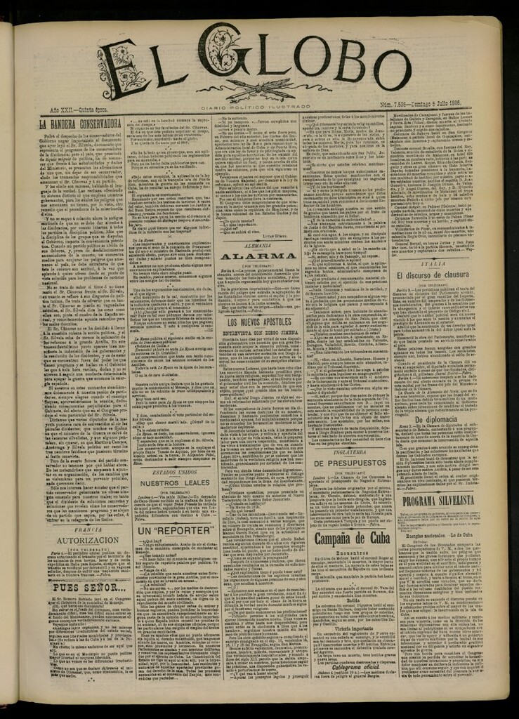 Miniatura de El Globo : diario ilustrado del 5 de julio de 1896, nº 7536