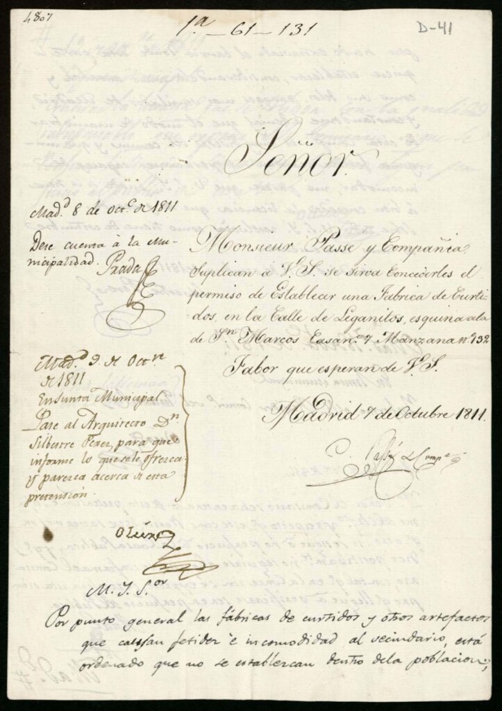 Miniatura de Licencia a Monsieur Passe y Compañía para establecer una fábrica de curtidos en la calle de Leganitos nº 7 antiguo, manzana 132