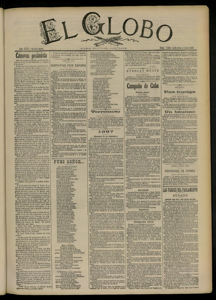 Miniatura de El Globo : diario ilustrado del 8 de julio de 1896, nº 7539