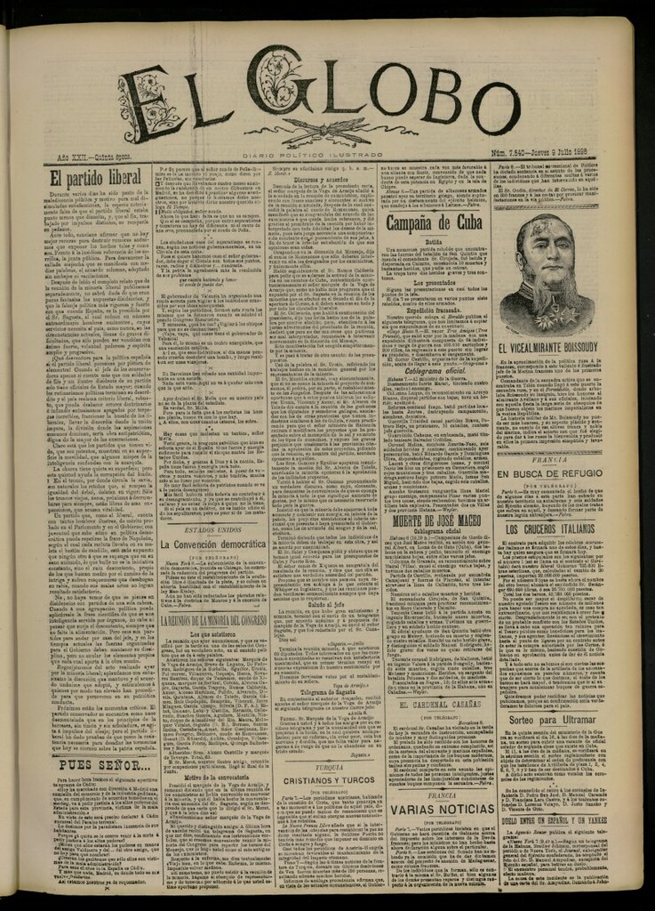 Miniatura de El Globo : diario ilustrado del 9 de julio de 1896, nº 7540