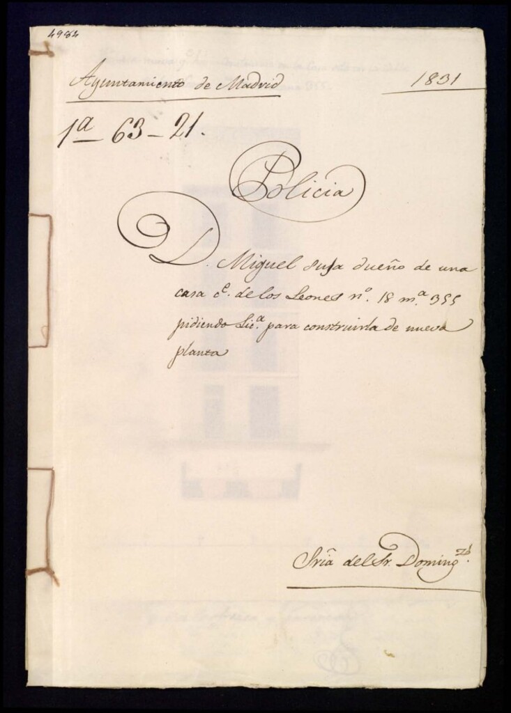 Miniatura de Don Miguel Suja dueño de una casa en la calle de los Leones, 18, manzana 355, pidiendo licencia para construirla de nueva planta.