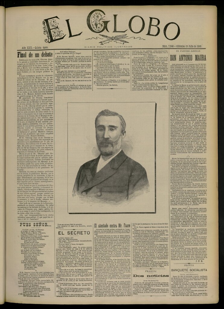 Miniatura de El Globo : diario ilustrado del 15 de julio de 1896, nº 7546
