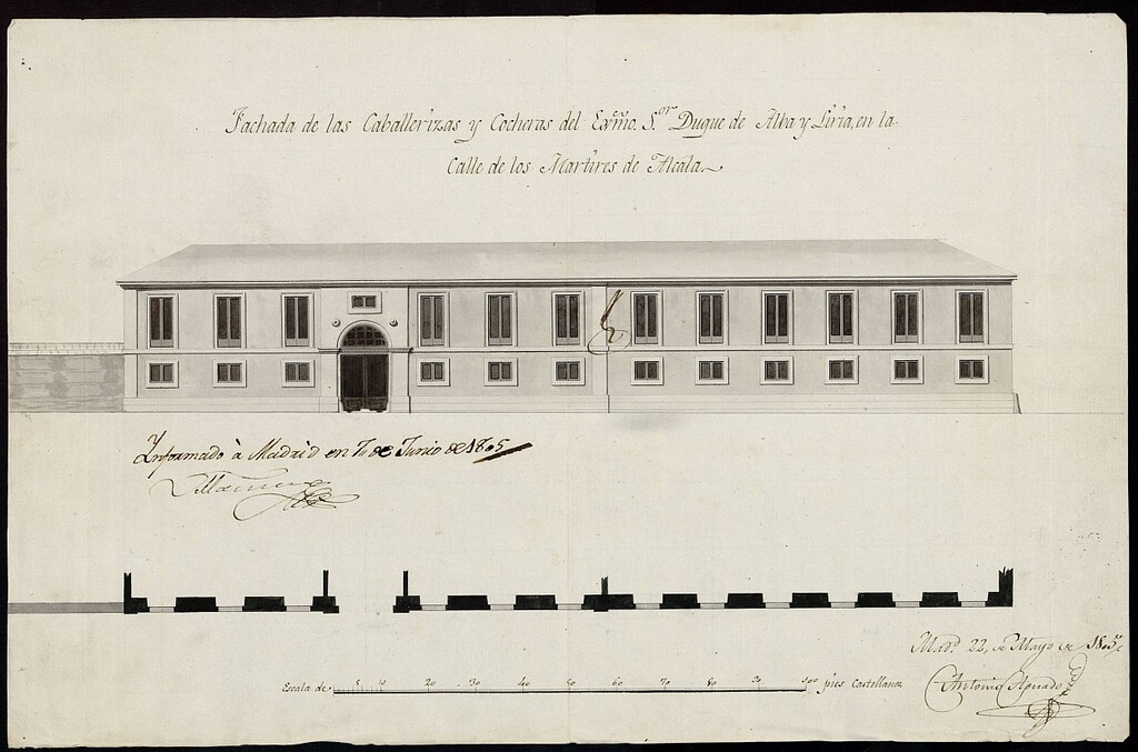 Miniatura de Licencia al Sr. Duque de Berwick y Alba para la construcción de la fachada de la casa caballeriza en la calle de los Mártires de Alcalá nº 6 antiguo, manzana 273