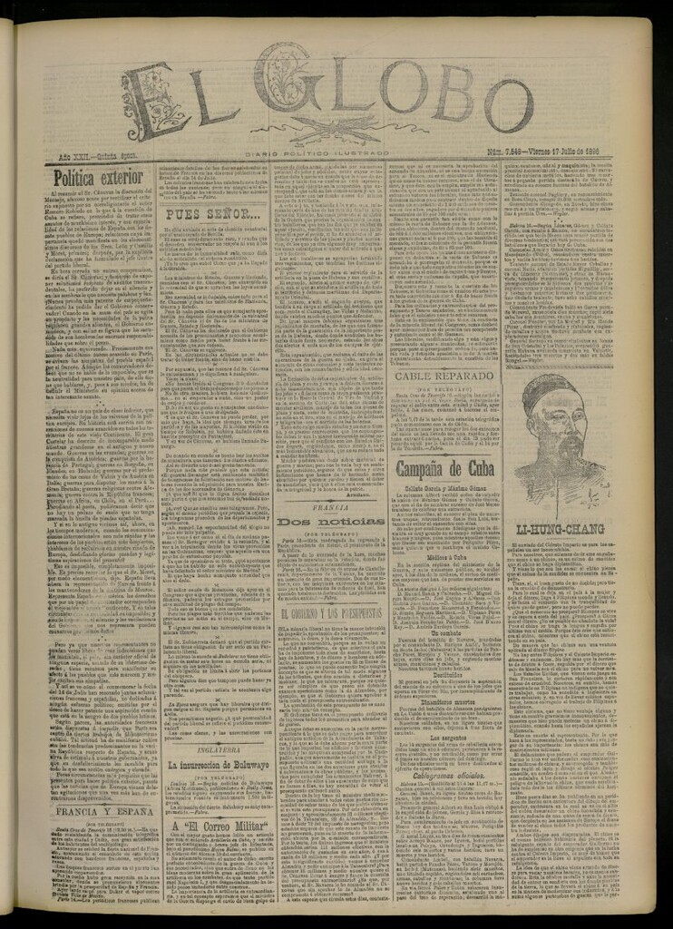 Miniatura de El Globo : diario ilustrado del 17 de julio de 1896, nº 7548