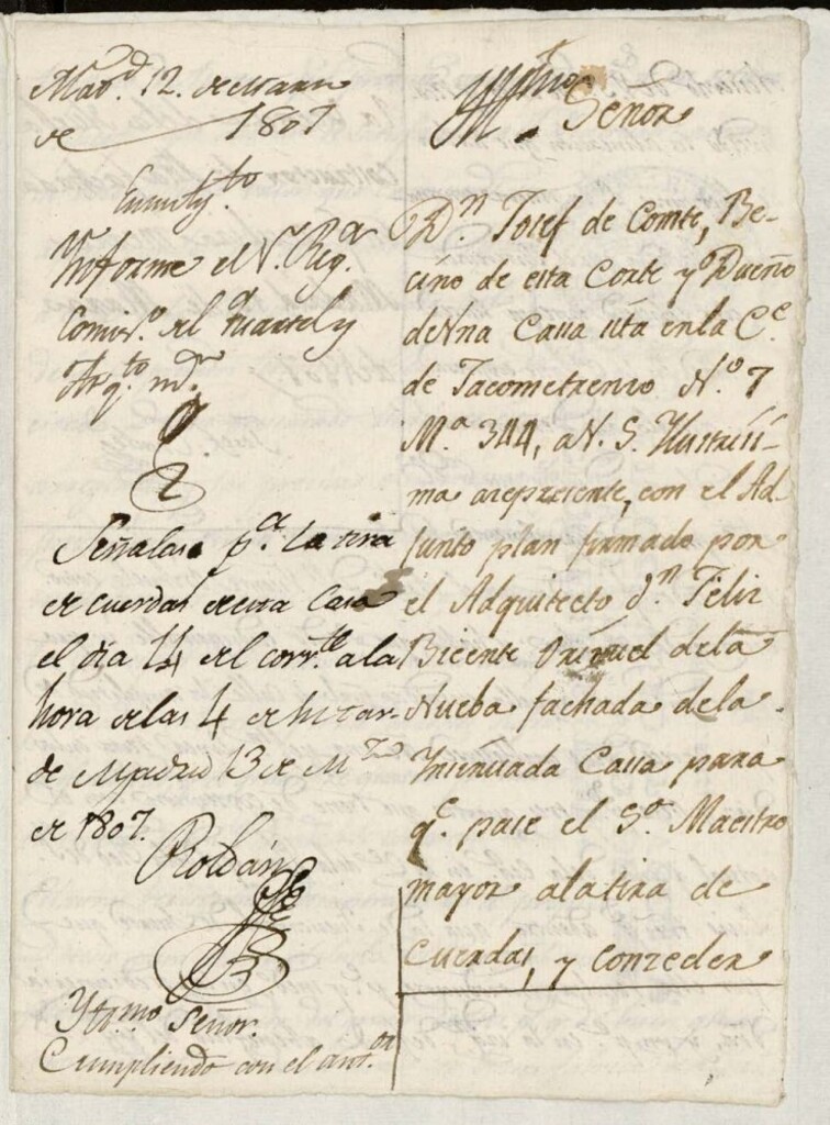 Miniatura de Licencia a Don José Conte para construir la fachada de la casa en la calle de Jacometrezo nº 7 antiguo, manzana 344