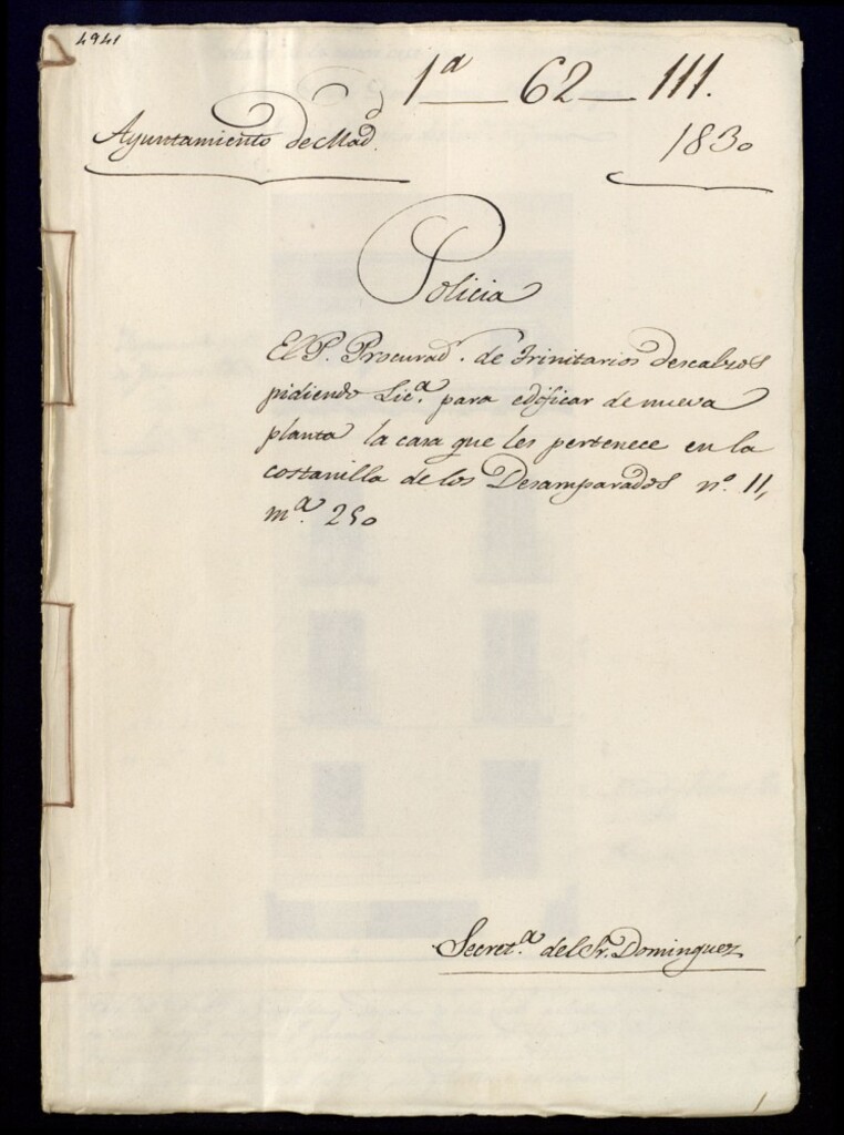 Miniatura de El padre procurador de Trinitarios descalzos pidiendo licencia para edificar de nueva planta la casa que les pertenece en la Costanilla de los Desamparados 11, manzana 250