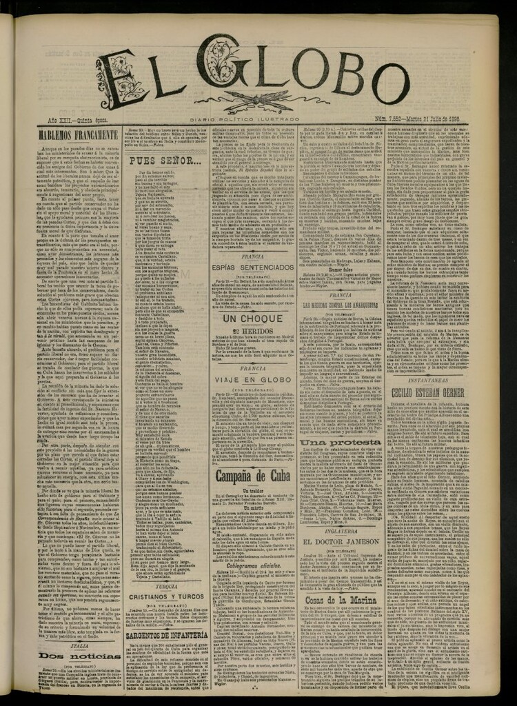 Miniatura de El Globo : diario ilustrado del 21 de julio de 1896, nº 7552