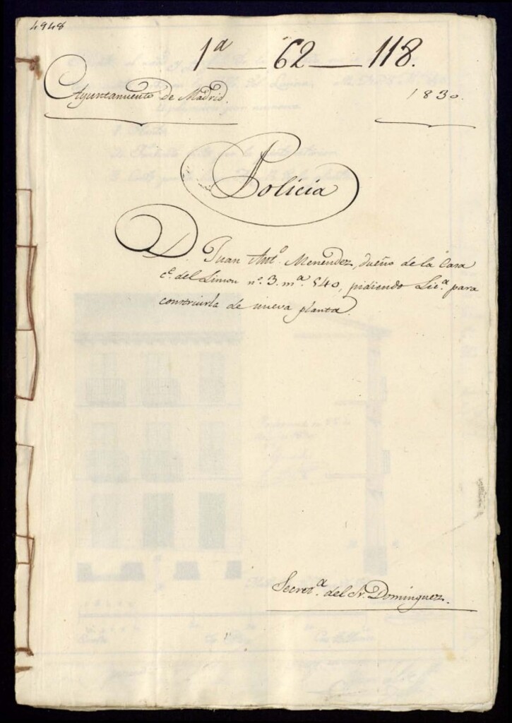 Miniatura de Don Juan Antonio Menéndez, dueño de la casa de la calle del Limón, 3 manzana 540, pidiendo licencia para construirla de nueva planta.
