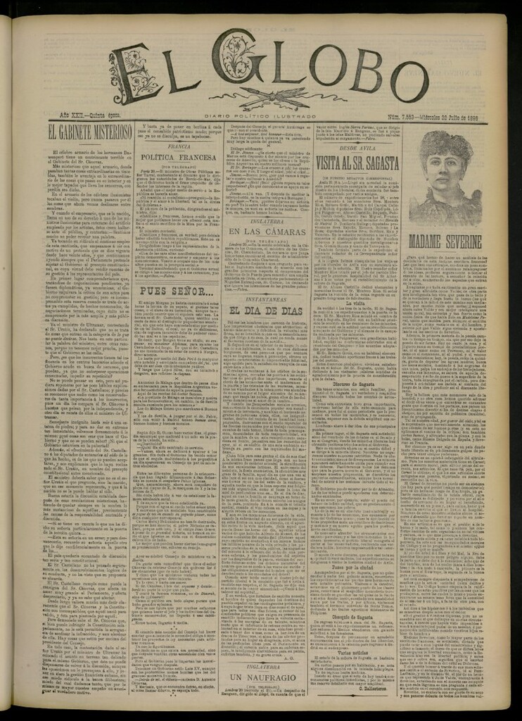 Miniatura de El Globo : diario ilustrado del 22 de julio de 1896, nº 7553