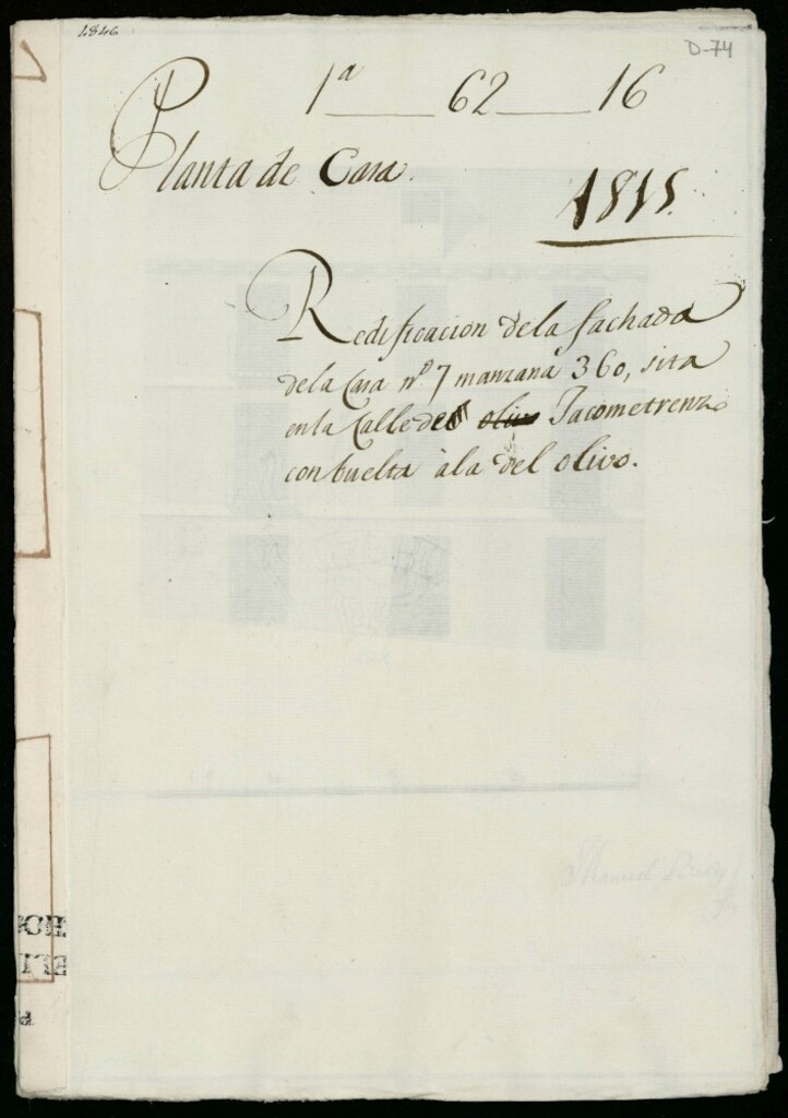Miniatura de Licencia a Don Miguel Balseiro para construir parte de la fachada de la casa en la calle de Jacometrezo nº 7 antiguo, manzana 360