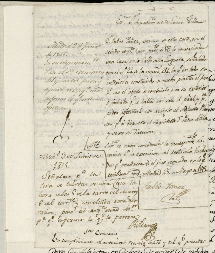 Miniatura de Licencia a Don Pablo Yanez para levantar la fachada hasta cuarto 2º de la casa en la calle de la Gorguera nº 24 antiguo, manzana 212