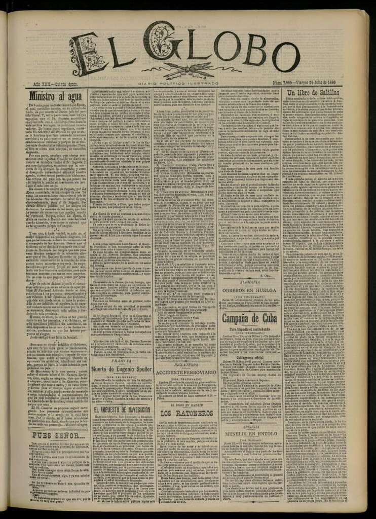 Miniatura de El Globo : diario ilustrado del 24 de julio de 1896, nº 7555