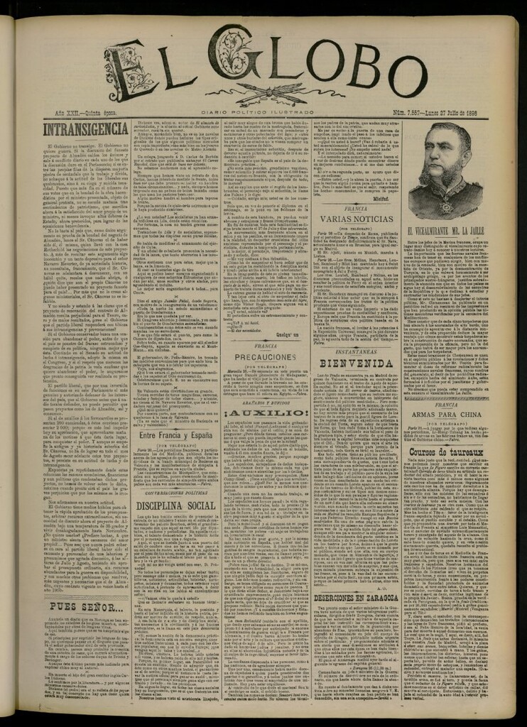 Miniatura de El Globo : diario ilustrado del 27 de julio de 1896, nº 7557