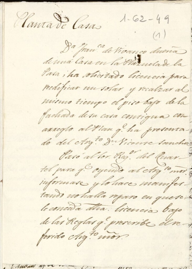 Miniatura de Licencia a Don Francisco de Vivanco para construir una casa en la plazuela de la Pasa (hoy de San Ginés) nº 19 antiguo, manzana 388
