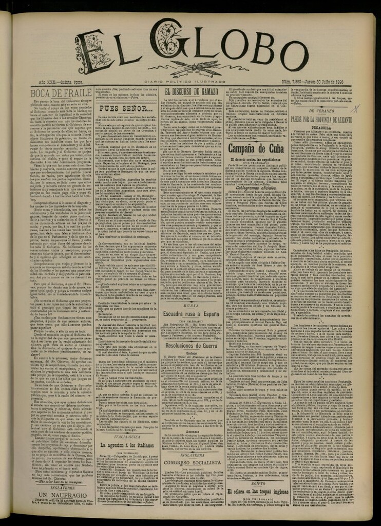Miniatura de El Globo : diario ilustrado del 30 de julio de 1896, nº 7560