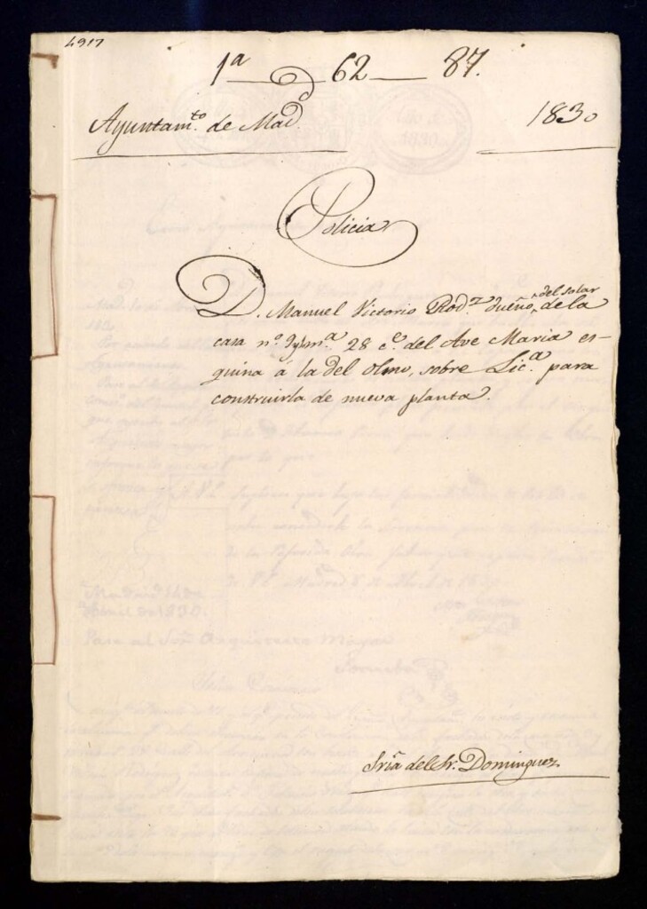 Miniatura de Don Manuel Victorio Rodríguez, dueño del solar de la casa 9 y 10 manzana 28 de la calle del Ave María esquina a la del Olmo, sobre licencia para construirla de nueva planta