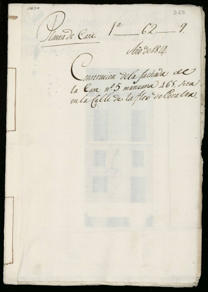 Miniatura de Licencia a Don Juan Ventura Apertegui para reedificar la fachada de la casa nº 9 antiguo, manzana 469 en la calle de Flor de Peralta