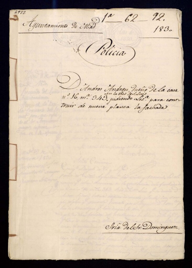 Miniatura de Don Andres Andreu dueño se la casa número 16, manzana 343,en la Red de San Luis, pidiendo licencia para construir de nueva planta la fachada.