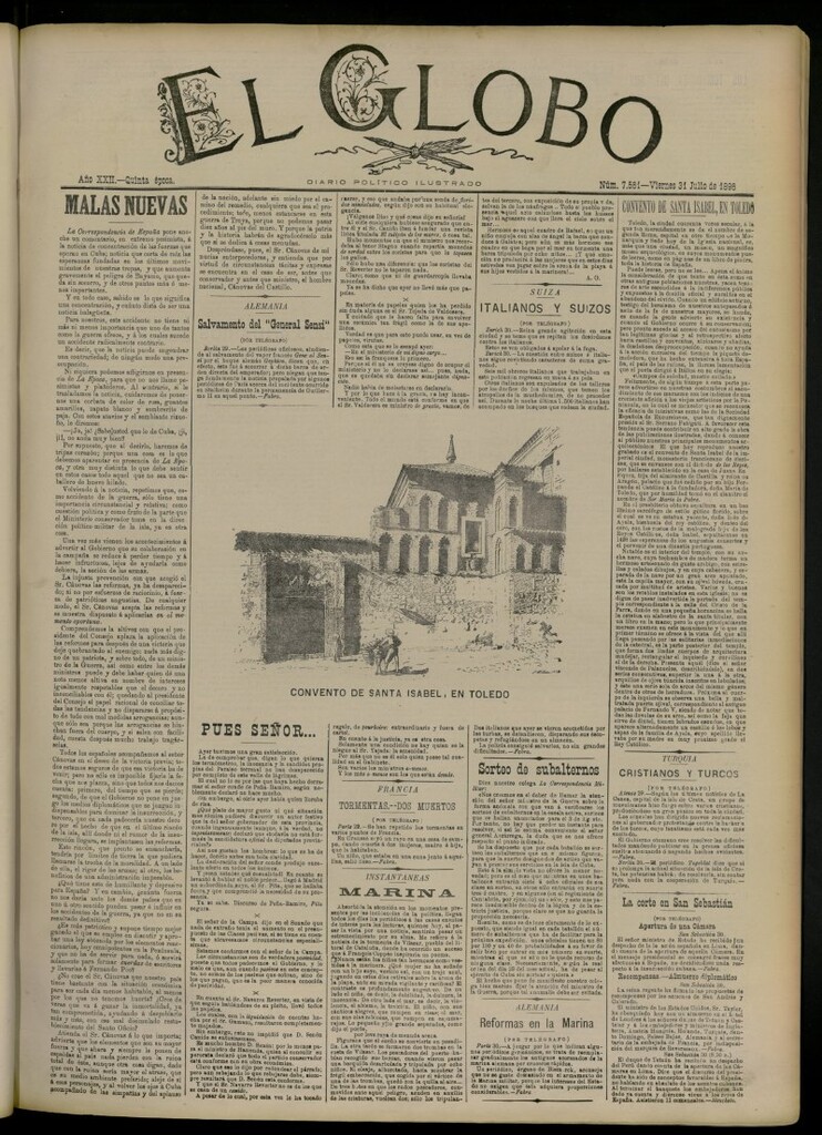 Miniatura de El Globo : diario ilustrado del 31 de julio de 1896, nº 7561