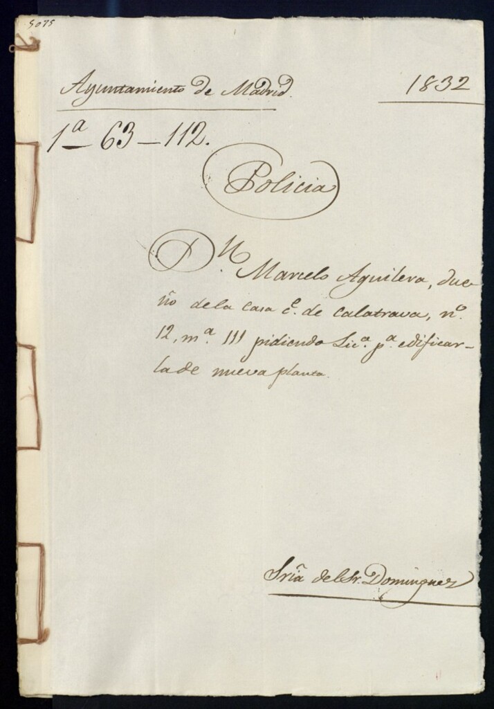Miniatura de Don Marcelo Aguilera, dueño de la casa de la calle de Calatrava, número 12, manzana 111, pidiendo licencia para edificarla de nueva planta.