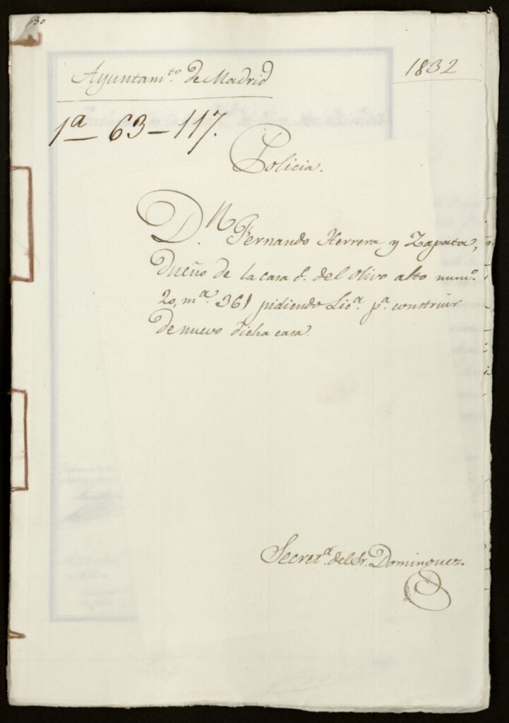 Miniatura de Don Fernando Herrera y Zapata, dueño de la casa de la calle del Olivo alto, 20, manzana 361, pidiendo licencia para construir de nuevo dicha casa.