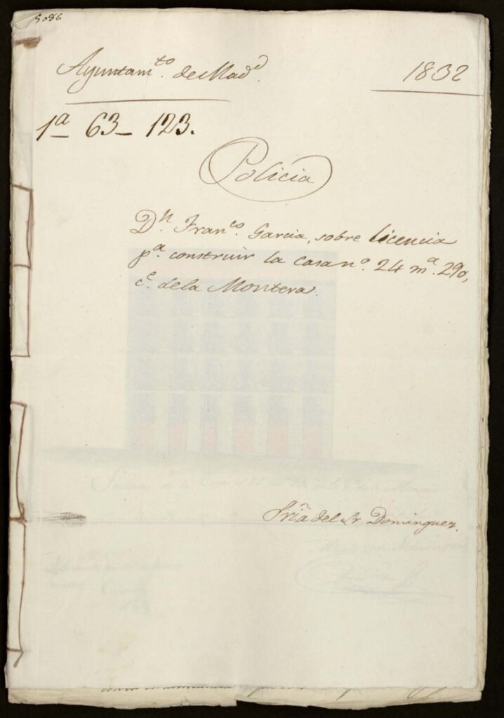 Miniatura de Don Francisco García, sobre licencia para construir la casa número 24, manzana 290, calle de la Montera.