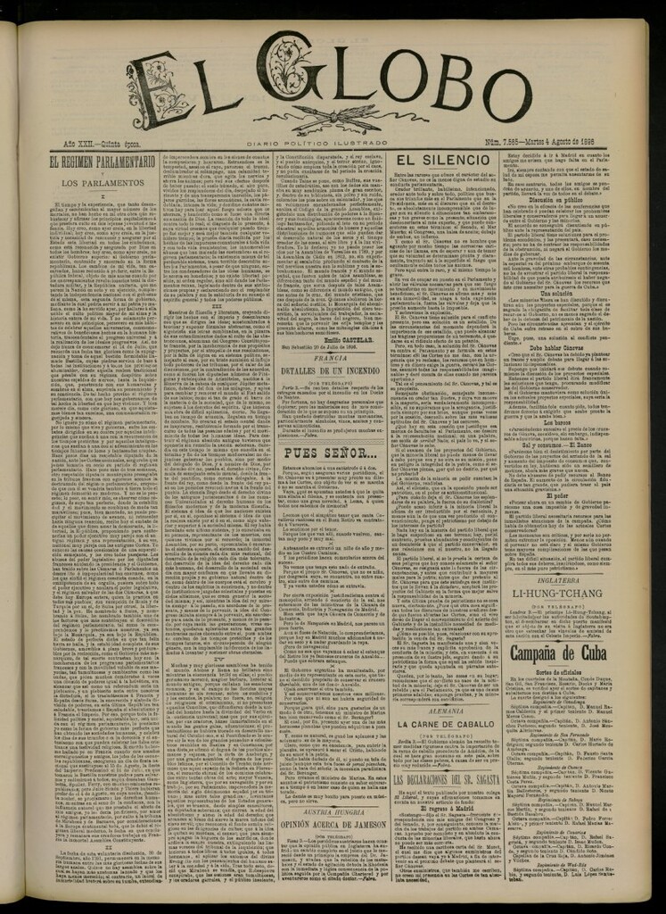 Miniatura de El Globo : diario ilustrado del 4 de agosto de 1896, nº 7565