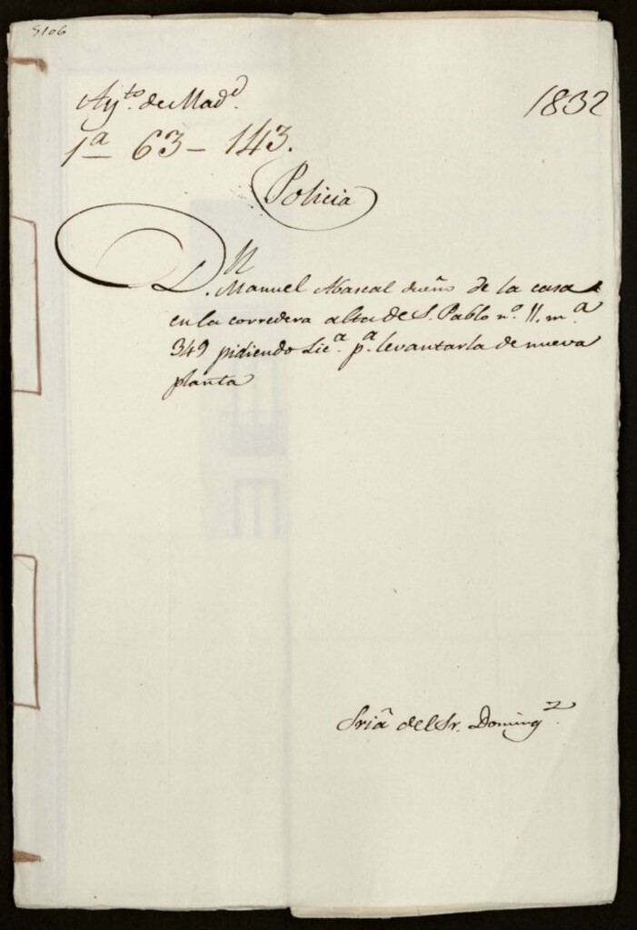 Miniatura de Don Manuel Abascal dueño de la casa en la Corredera alta de San Pablo número 11, manzana 349, pidiendo licencia para levantarla de nueva planta.