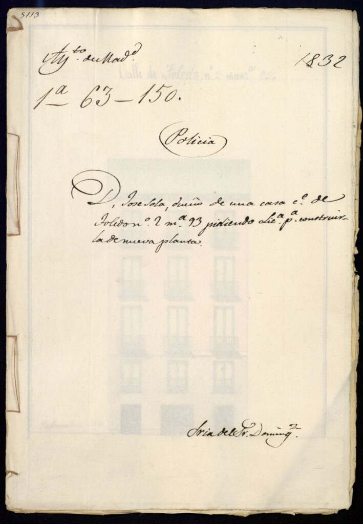 Miniatura de Don José Sola, dueño de una casa de la calle de Toledo, número 2, manzana 93, pidiendo licencia para construir la de nueva planta
