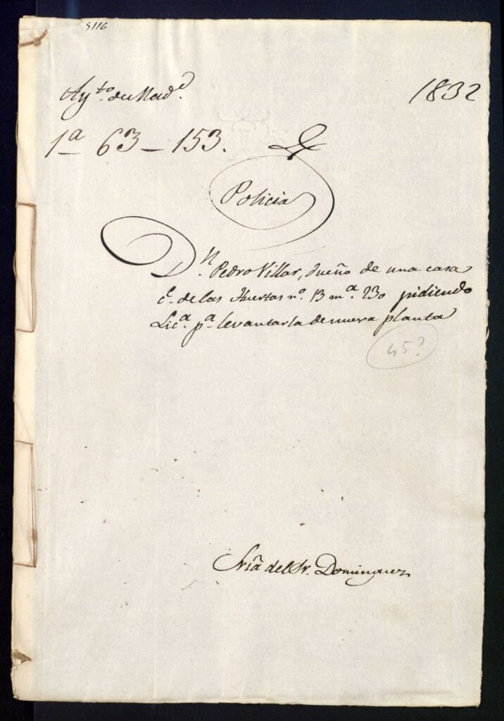Miniatura de Don Pedro Villar, dueño de una casa en la calle de las Huertas, 13, manzana 230 pidiendo licencia para levantarla de nueva planta.