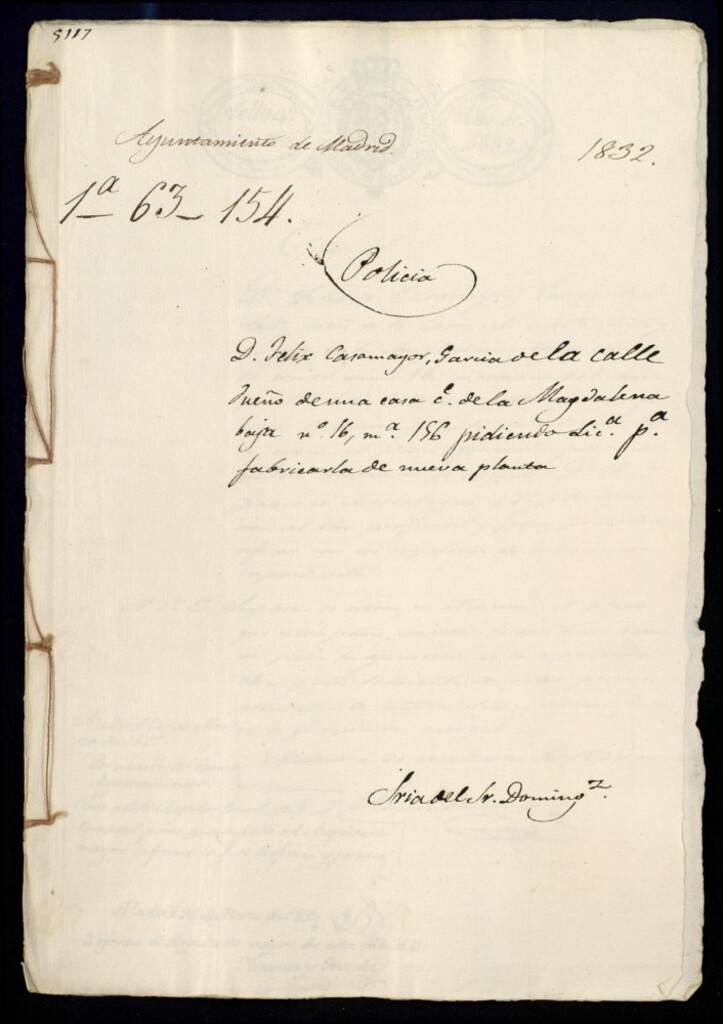 Miniatura de Don Félix Casamayor García de la Calle dueño de una casa de la calle de la Magdalena baja, número 16, manzana 156, pidiendo licencia para fabricarla de nueva planta.
