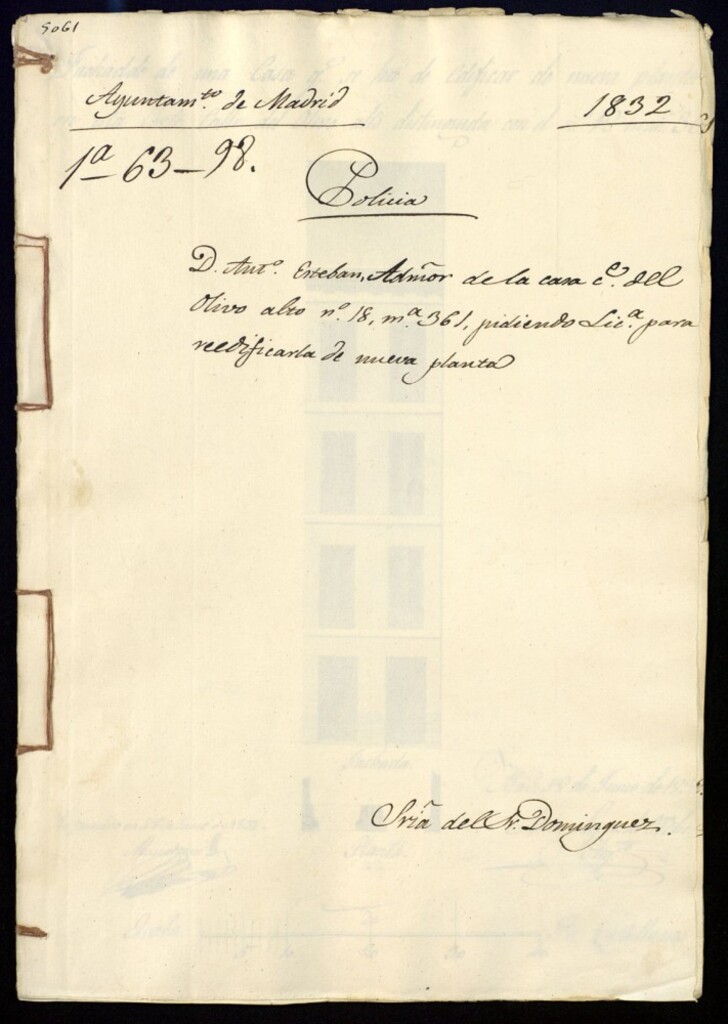 Miniatura de Don Antonio Esteban, administrador de la casa de la calle del Olivo alto, 18, manzana 361, pidiendo licencia para reedificarla de nueva planta.