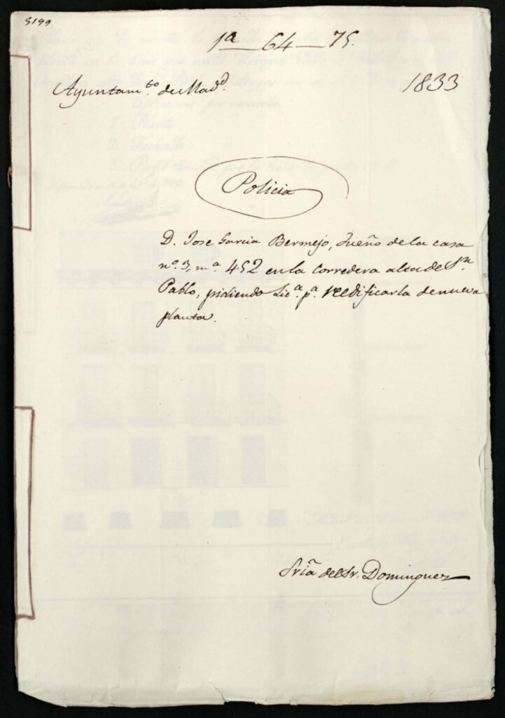 Miniatura de Don José García Bermejo, dueño de la casa, 3, manzana 452 en la Corredera alta de San Pablo, pidiendo licencia para reedificarla de nueva planta.
