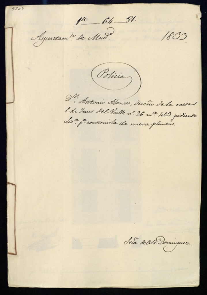 Miniatura de Don Antonio Alonso, dueño de la casa de la calle de Jesús del Valle, 26, manzana 463, pidiendo licencia para construirla de nueva planta.