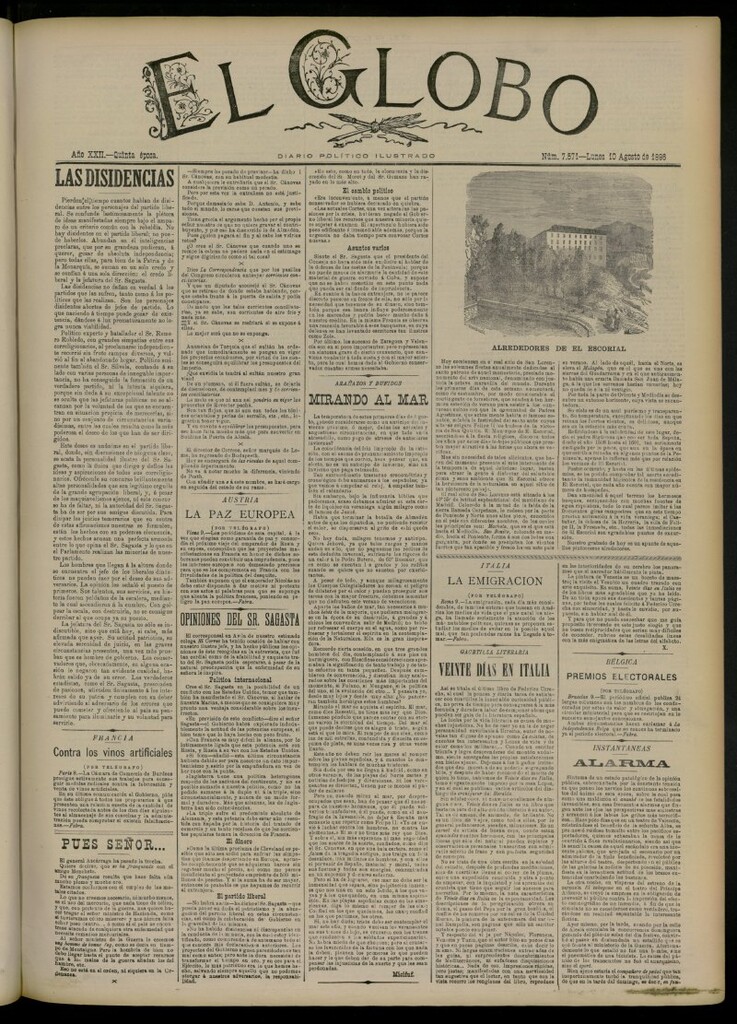 Miniatura de El Globo : diario ilustrado del 10 de agosto de 1896, nº 7571