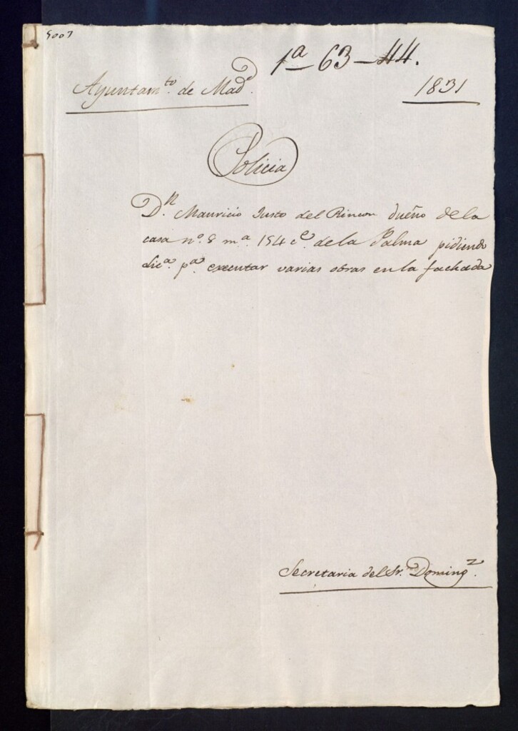 Miniatura de Don Mauricio Justo del Rincón dueño de la casa, 8 manzana 154 calle de la Palma pidiendo licencia para ejecutar varias obras en la fachada.