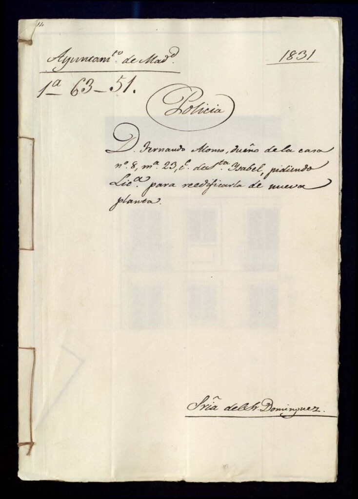 Miniatura de Don Fernando Alonso, dueño de la casa número 8, manzana 23, calle de Santa Isabel pidiendo licencia para reedificarla de nueva planta.