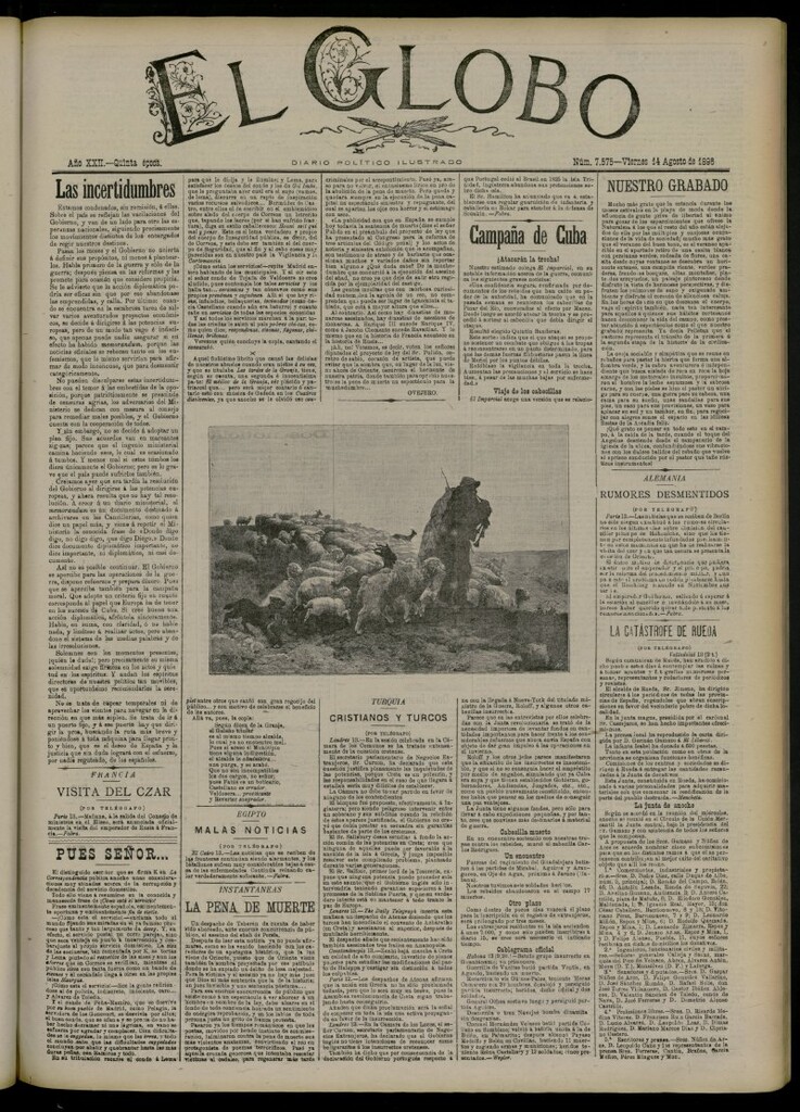 Miniatura de El Globo : diario ilustrado del 14 de agosto de 1896, nº 7575