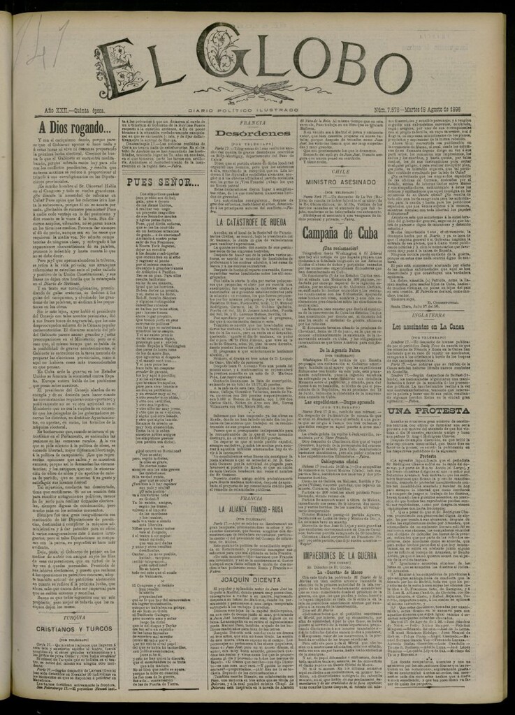 Miniatura de El Globo : diario ilustrado del 18 de agosto de 1896, nº 7578