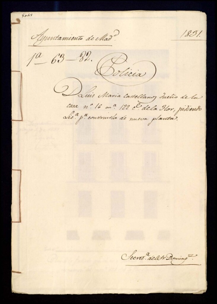 Miniatura de Don Luis María Castellanos dueño de la casa número 16, manzana 122, de la calle de la Flor, pidiendo licencia para construirla de nueva planta.