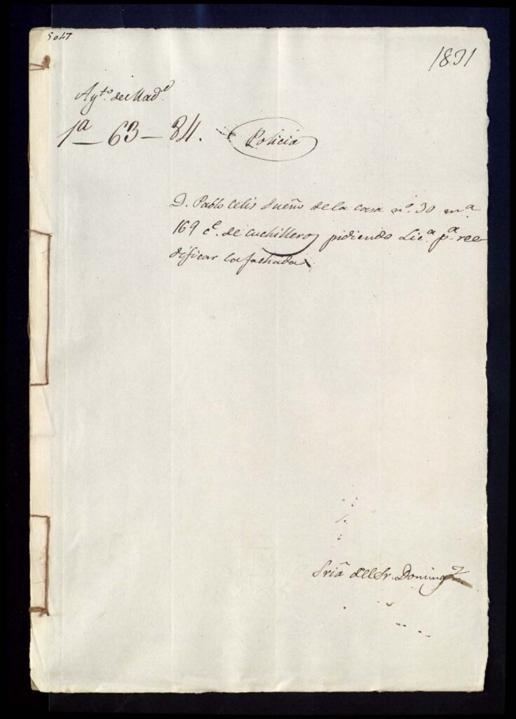 Miniatura de Don Pablo Celis dueño de la casa número 30, manzana 169 de la calle de cuchilleros pidiendo licencia para reedificar la fachada.