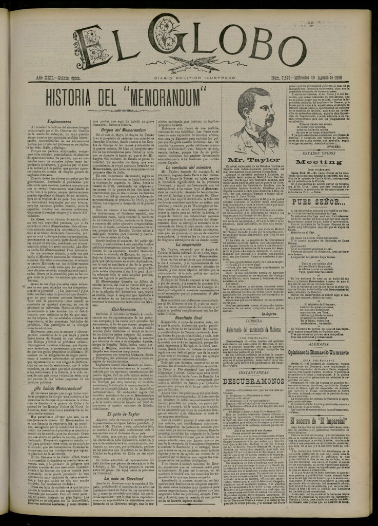 Miniatura de El Globo : diario ilustrado del 19 de agosto de 1896, nº 7579