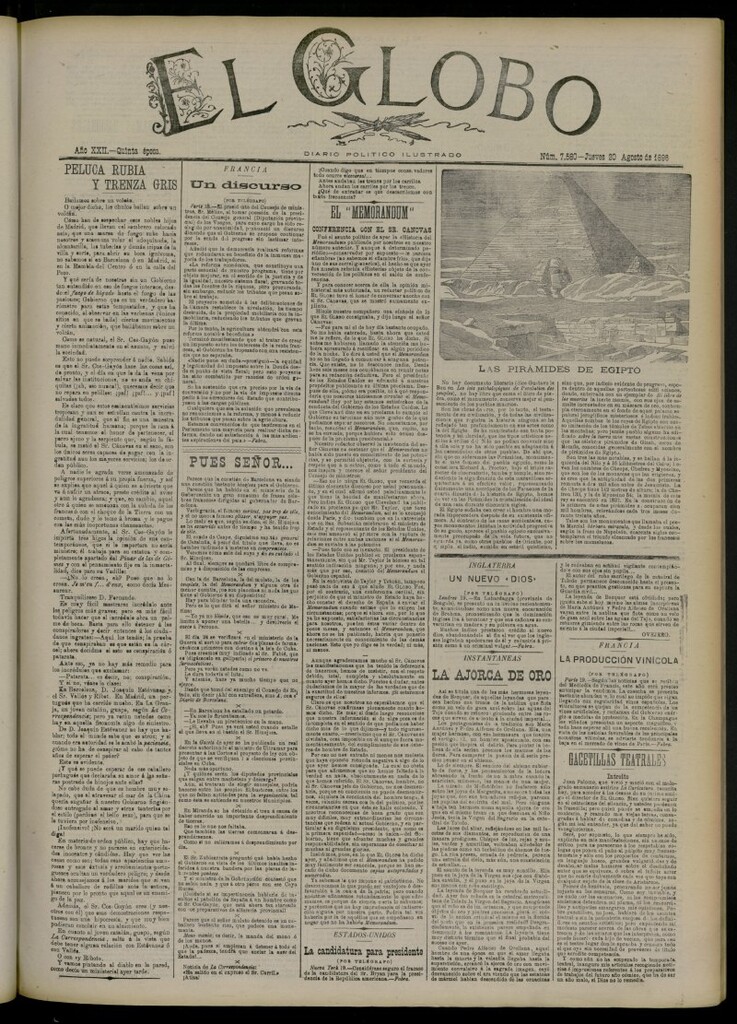 Miniatura de El Globo : diario ilustrado del 20 de agosto de 1896, nº 7580