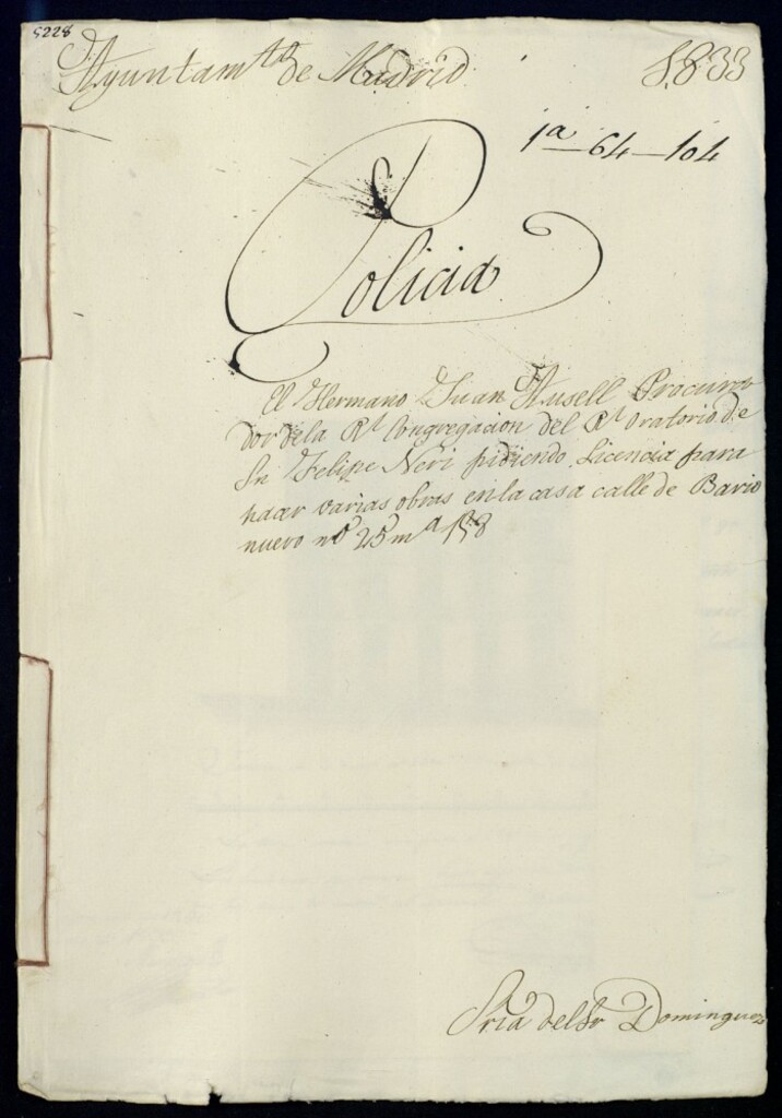 Miniatura de El hermano Juan Tusell, procurador de la Real Congregación del Real Oratorio de San Felipe Neri, pidiendo licencia para hacer varias obras en la casa de la calle de Barrio Nuevo, 25, manzana 158